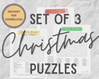 Christmas Games for Adults | Holiday Party Word Search Puzzle Activities | Introvert Party Activity Printable | Movies Santa