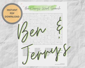 Ben & Jerry's Word Search Puzzle | Printable Games | Instant Download | Challenging Word Search Puzzle | Ice Cream Fan Gifts