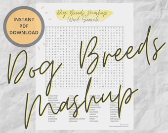 Dog Breeds Mashup Word Search Puzzle | Printable Games | Instant Download | Challenging Word Search Puzzle | Dog Lover Gift | Dog Parent