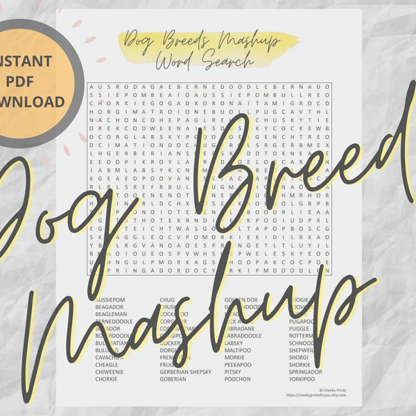 Dog Breeds Word Search Etsy