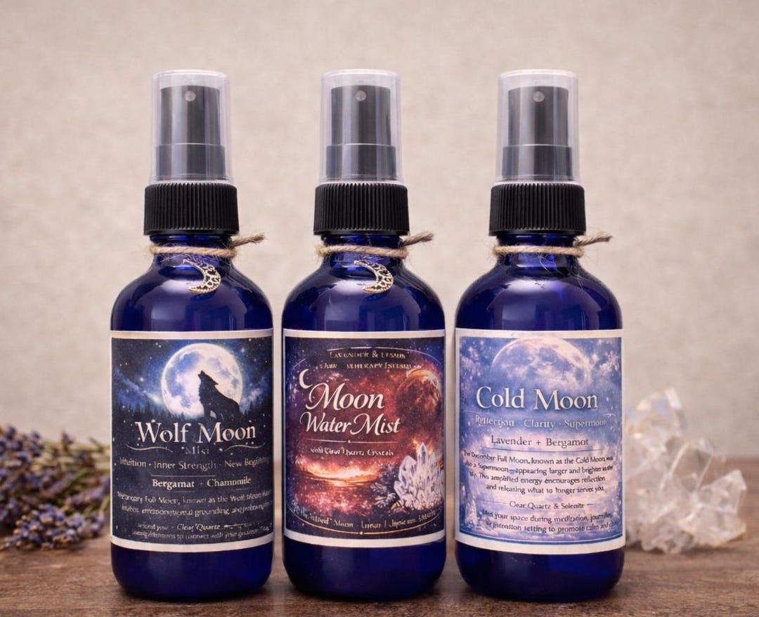2oz. Moon Water Mist Sampler Set – Crystal Aromatherapy Trio (wolf Moon ...