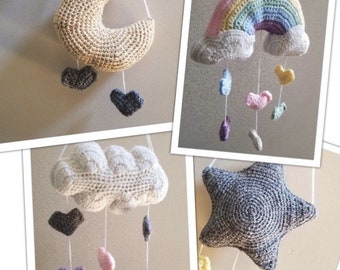 Crochet Baby Mobile Multi Pack ( 4 Baby Mobile Crochet Patterns PDF Download ) Mobile Baby Pattern | Moon | Star | Cloud | Rainbow |
