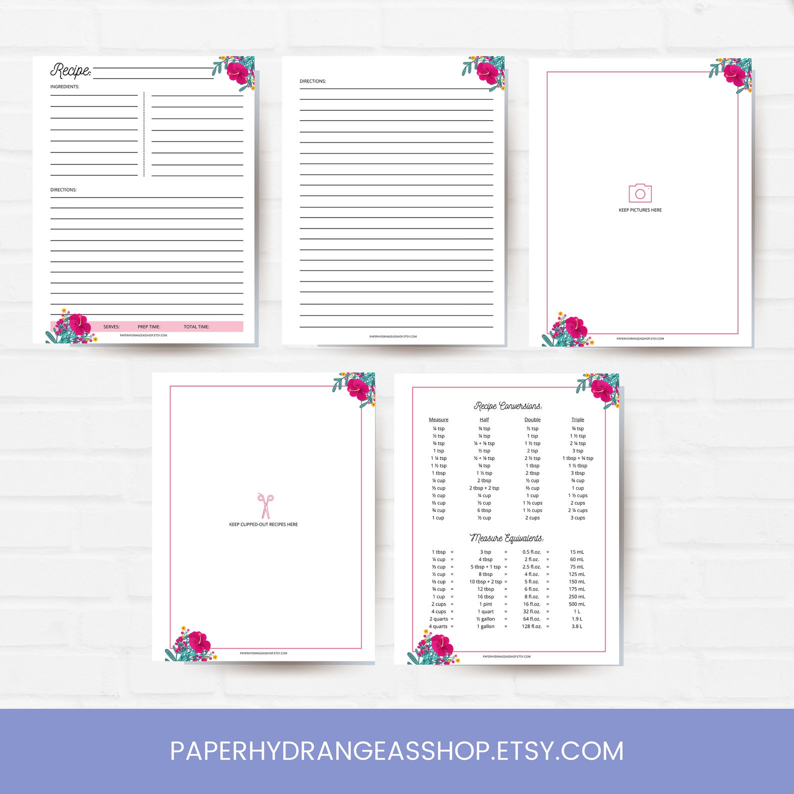 Printable Blank Recipe Planner Pages, Digital Recipe Sheet for Meal ...