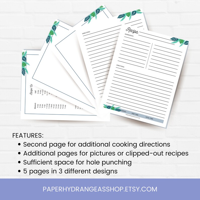 Recipe Binder Printable Pages, Digital Blank Recipe Planner Pages ...