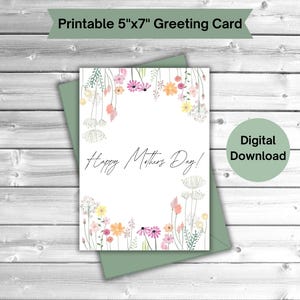 Glückliche Muttertagskarte, Blumenkarte, Blumengrußkarte, digitaler Download, druckbare Muttertagskarte
