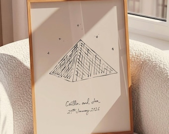Personalised The Louvre Art Print | Paris Engagement, Wedding or Anniversary Gift | First Holiday Keepsake