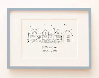 Personalised Kin House Art Print | Chippenham Wedding Venue Line Drawing | Unique Couples Wedding/Anniversary Gift