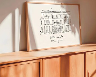 Personalised Hedsor House Art Print | Buckinghamshire Wedding Venue Line Drawing | Unique Couples Wedding/Anniversary Gift