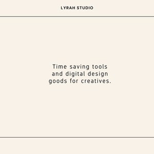 Puede incluir: Fondo color crema con l&iacute;neas de cuadr&iacute;cula negras y texto. El texto dice "LYRAH STUDIO" en la parte superior y "Time saving tools and digital design goods for creatives" en el centro.