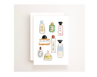 Perfume Bottles Greeting Card; Beauty Snail Mail Gift