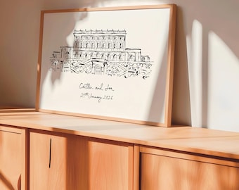 Personalised Cliveden House Art Print | Maidenhead Wedding Venue Line Drawing | Unique Couples Wedding/Anniversary Gift