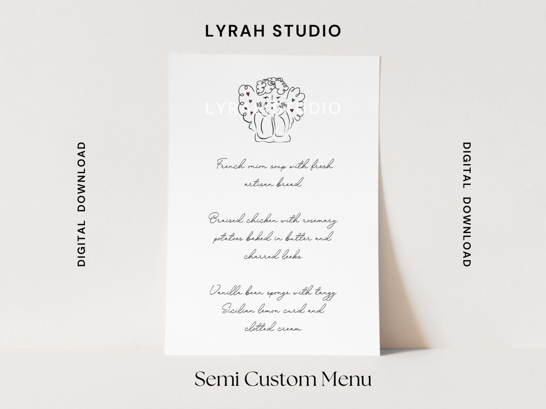 CAIA Chic Hand Drawn Cherub Menu for an Elegant Wedding Reception ...