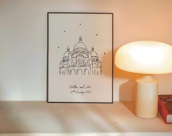 Personalised Sacré-Coeur Art Print | Paris Engagement, Wedding or Anniversary Gift | First Holiday Keepsake