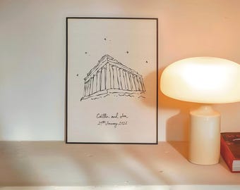 Personalised Parthenon Acropolis Art Print | Athens Engagement, Wedding or Anniversary Gift | Greece First Holiday Keepsake