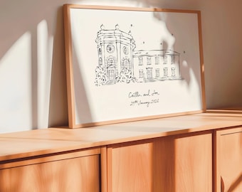 Personalised Orleans House Gallery Art Print | Twickenham Wedding Venue Line Drawing | Unique Couples Wedding/Anniversary Gift