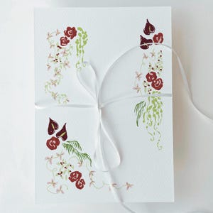 Illustrazione di Anthurium rosso per invito e carta da lettere per matrimonio in giardino romantico / Bordo illustrato floreale bordeaux / DOWNLOAD DIGITALE