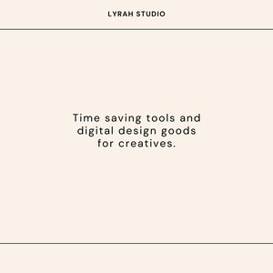 Puede incluir: Texto sobre un fondo blanco con un patr&oacute;n de cuadr&iacute;cula. El texto dice "LYRAH STUDIO" y "Herramientas para ahorrar tiempo y productos de dise&ntilde;o digital para creativos."