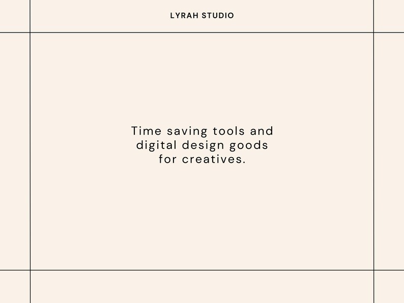 Puede incluir: Texto sobre un fondo blanco con un patr&oacute;n de cuadr&iacute;cula. El texto dice "LYRAH STUDIO" y "Herramientas para ahorrar tiempo y productos de dise&ntilde;o digital para creativos."