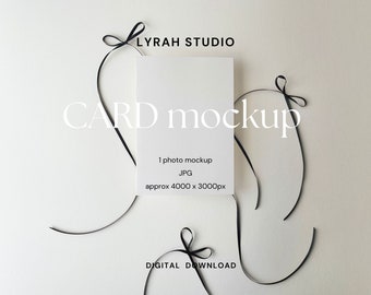 Maqueta de tarjeta moderna con lazos negros / Maqueta de invitación de boda estética / Maqueta de menú de boda artístico moderno