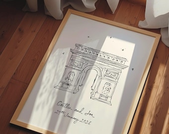 Personalised Arc de Triomphe Art Print | Paris Engagement, Wedding or Anniversary Gift | First Holiday Keepsake