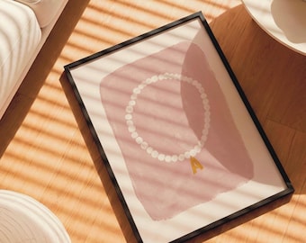 Lámina artística para pulsera con dije de perlas e inicial personalizada