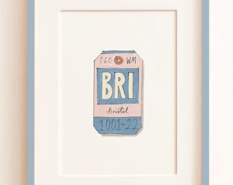 Bristol Luggage Tag Destination Art Print | Housewarming Aviation Inspired Gift
