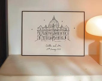 Personalised St Peter’s Basilica Art Print | Vatican City Engagement, Wedding or Anniversary Gift | Pilgrimage Keepsake