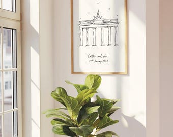 Personalised Brandenburg Gate Art Print | Berlin Engagement Wedding or Anniversary Gift