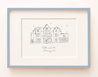 Personalised Hyde House Art Print | Cotswolds Wedding Venue Line Drawing | Unique Couples Wedding/Anniversary Gift