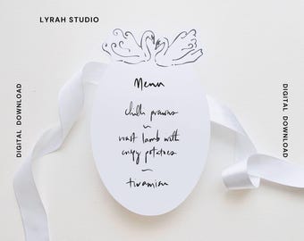 Swan Menu Card: Wedding, Bachelorette Brunch or Dinner Party Stationery (Digital Download)