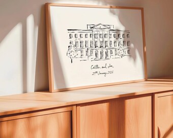 Personalised Camden Town Hall Art Print | London Wedding Venue Line Art Drawing | Unique Couples Wedding or Anniversary Gift
