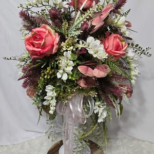 High End Candle Stand Floral Arrangement, Pedestal Rose and Freesia Arrangement, Extra Large Floral Table Arrangement, Mantle Floral Decor