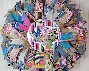 Whimsical Texas Longhorn Wreath: Bluebonnet & Cactus Decor