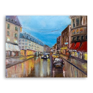 City lights | handcrafted hand painted art original artwork cityscape with cars painting urban landscape blue sky lifestyle impressionistic