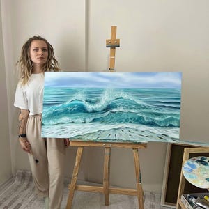 Ocean Wave – oil painting on canvas, coastal seascape, Tranquil Sea – coastal wall art in oil, perfect ocean-inspired decor