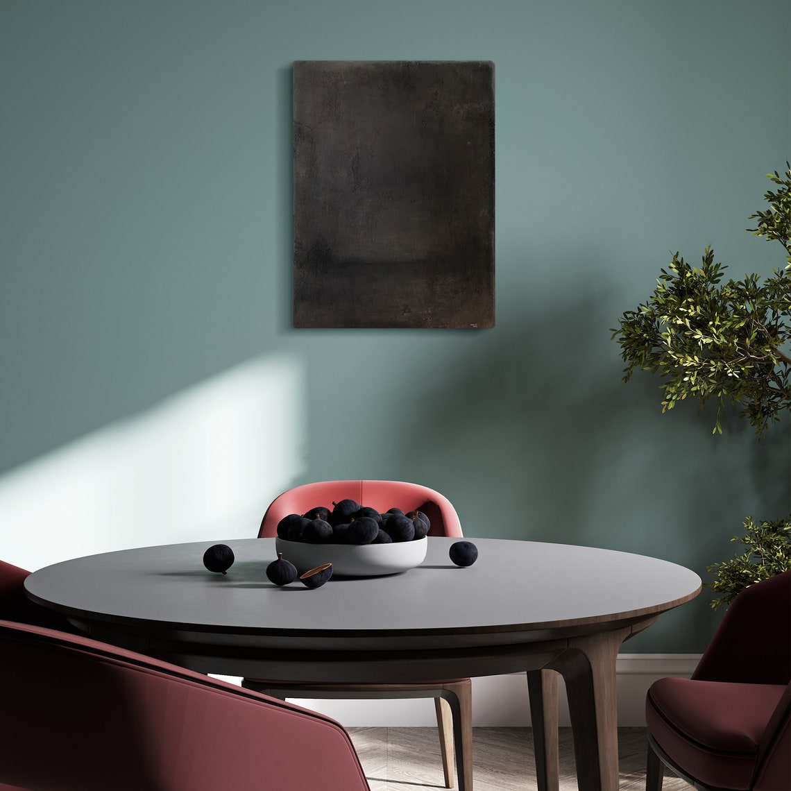 View of Abstract Contemplative Wall Art Dark Texture Brown Black Minimalist ...
