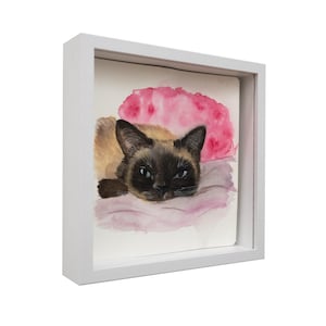 Siamese Cat Wall Art – Cute Watercolor Painting in 3D Frame siamese cat portrait