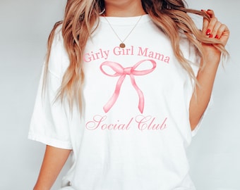 Coquette bow Comfort Colors shirt for girls, Girly girl shirt, Gift for girls, Bow shirt, Girly social club Tshirt, Pink ribbon shirt