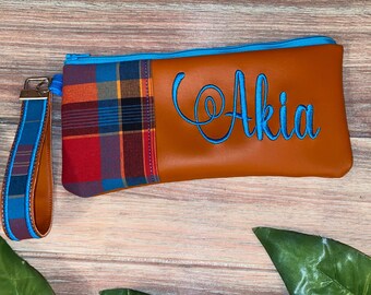 Orange Madras Personalized Clutch