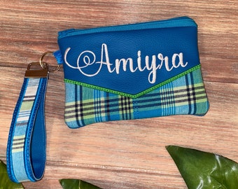Blue Madras Personalized Clutch