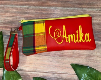 Red Madras Personalized Clutch