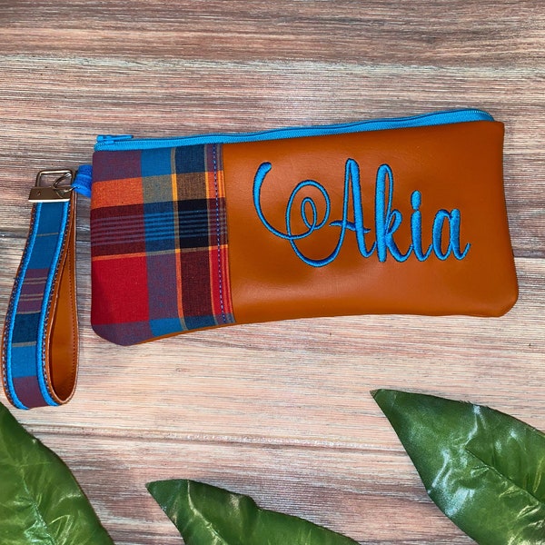 Orange Madras Personalized Clutch