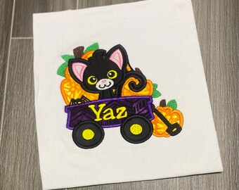Halloween Kitten in a Wagon