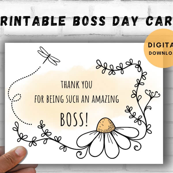 Printable Boss Card/Daisy Doodle Boss's Day Card /Boss Appreciation/Amazing Boss/Instant Download/Matching and Blank A2 Envelope Template