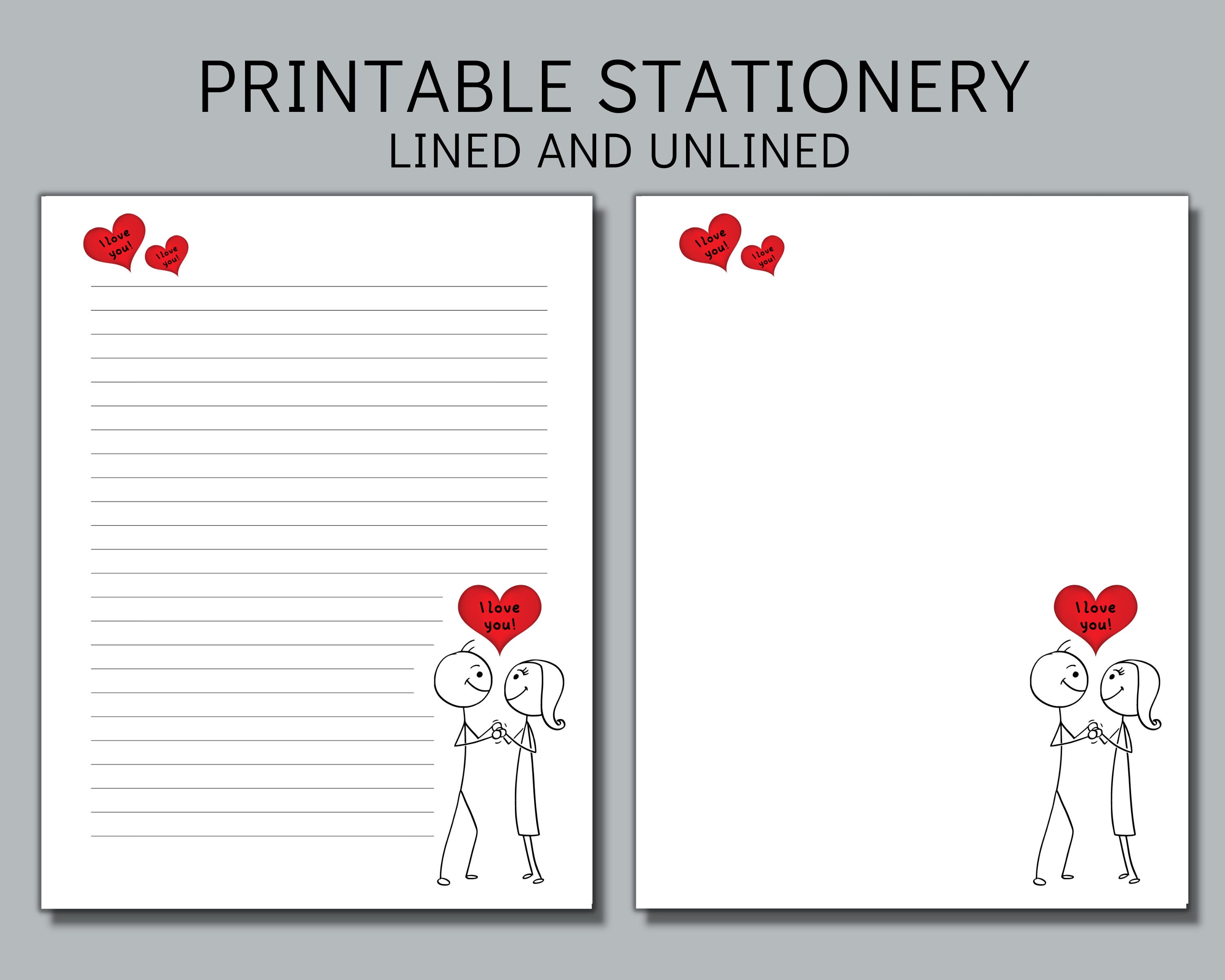 Printable Letter Writing Stationery Set, Paper, Stick Figure Love