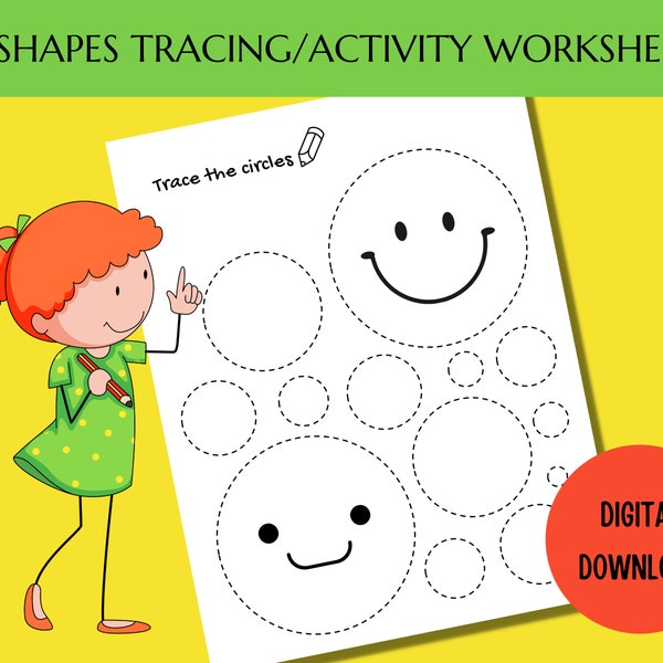 Basic Shape Tracing and Cutting Activity Worksheets for Pre-writing Practice, Early Childhood penmanship Skill Building Exercise, Preschool