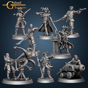 Pirate Crew (Captain, Pirates + Misc Scatter) / DnD / Pathfinder / Skyrim / Galaad Miniatures