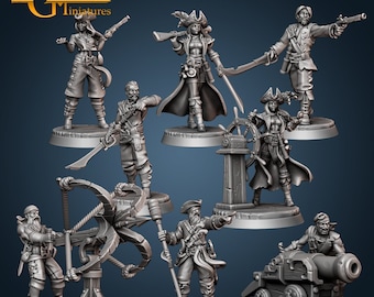 Pirate Crew (Captain, Pirates + Misc Scatter) / DnD / Pathfinder / Skyrim / Galaad Miniatures