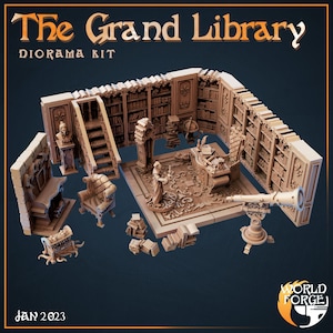 Grand Library (Librarian and tons of antiquarian scatter!) / DnD / Pathfinder / 5e / World Forge Miniatures