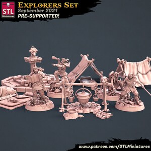 Entdecker Set (4 Charaktere, 1 Gefährte, plus grosses Streuland) / DnD / 5e / Pathfinder / STL Miniaturen